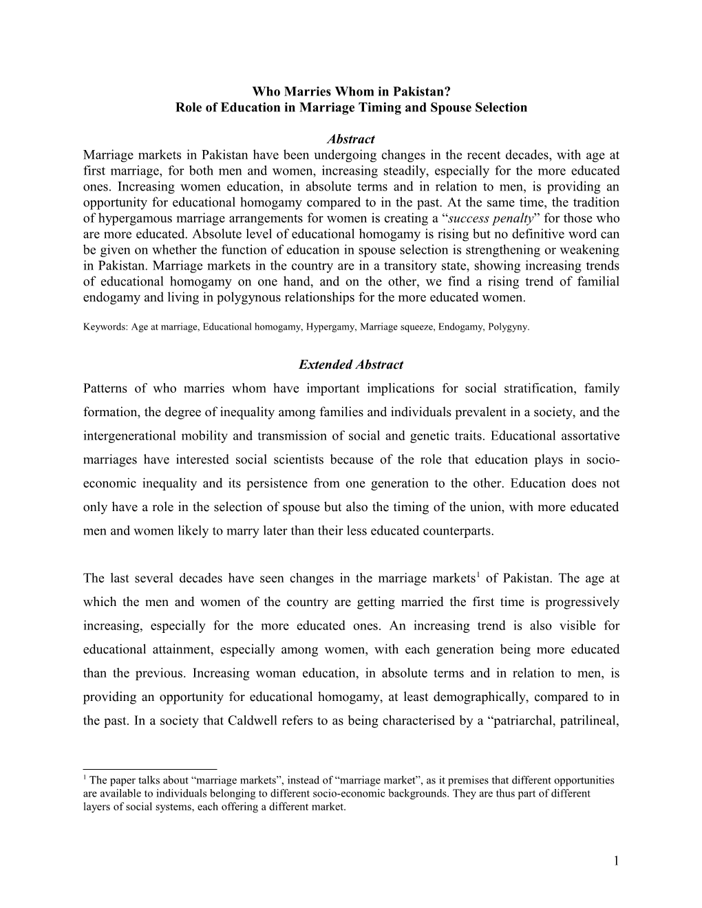 Who Marries Whom in Pakistan? Role of Education in Marriage Timing and Spouse Selection