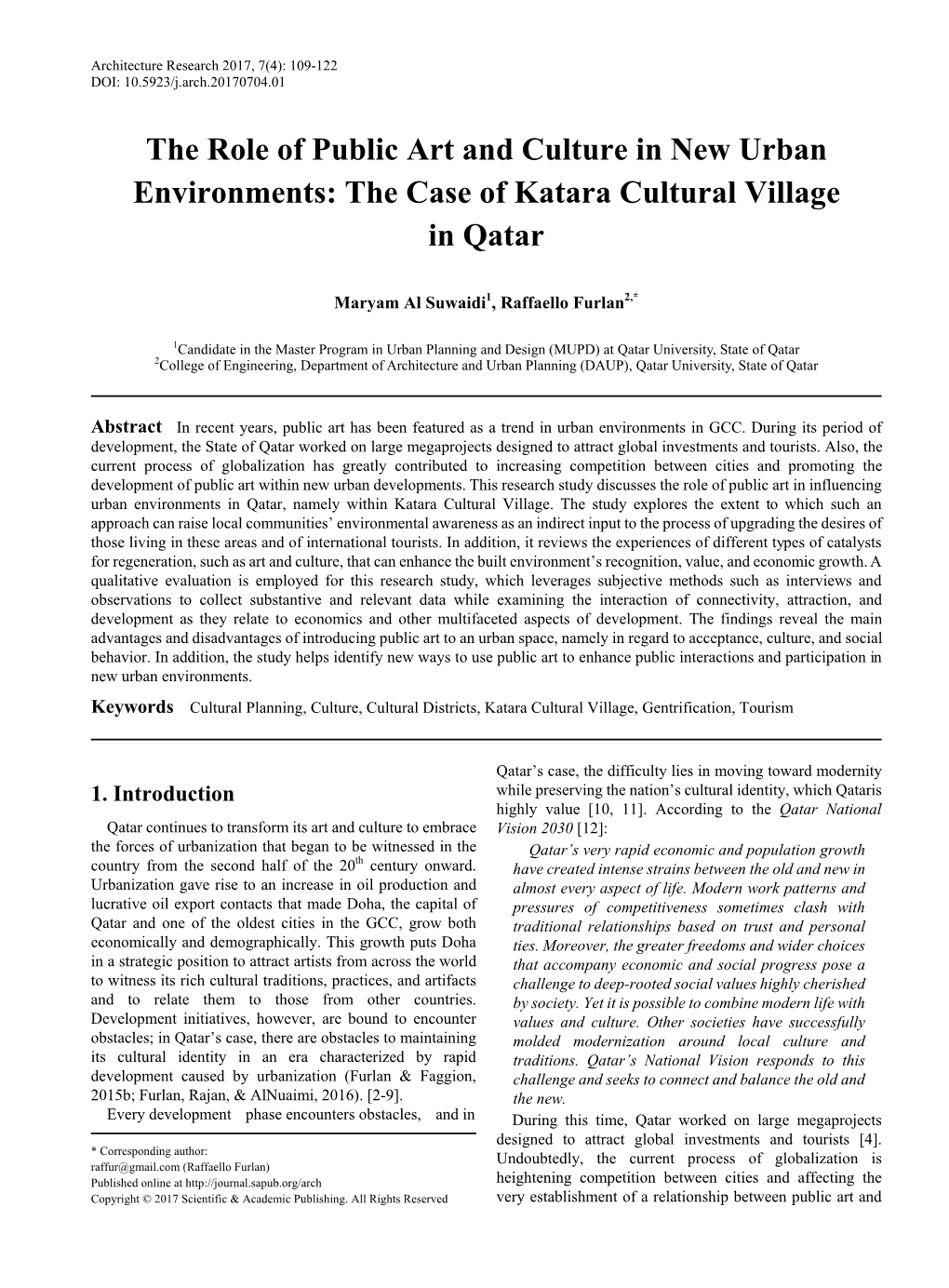 The Case of Katara Cultural Village in Qatar