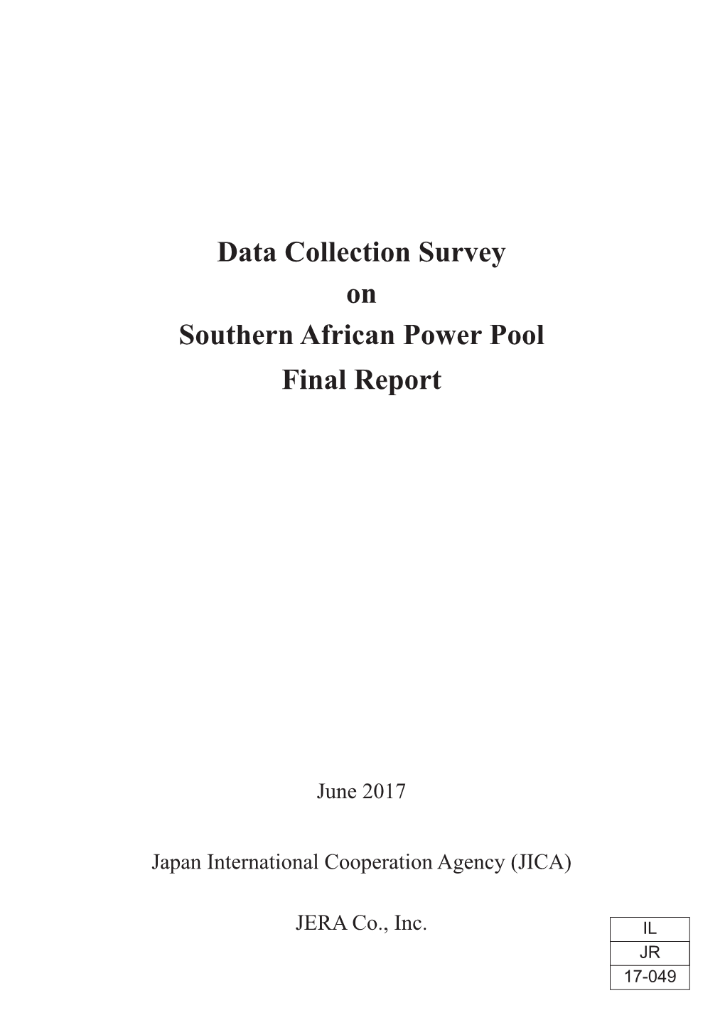 Data Collection Survey on Southern African Power Pool Final Report