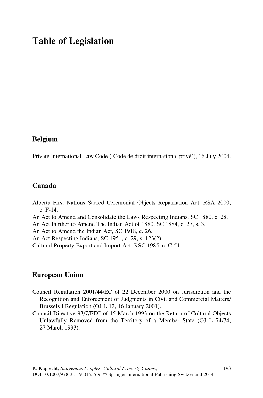 Table of Legislation