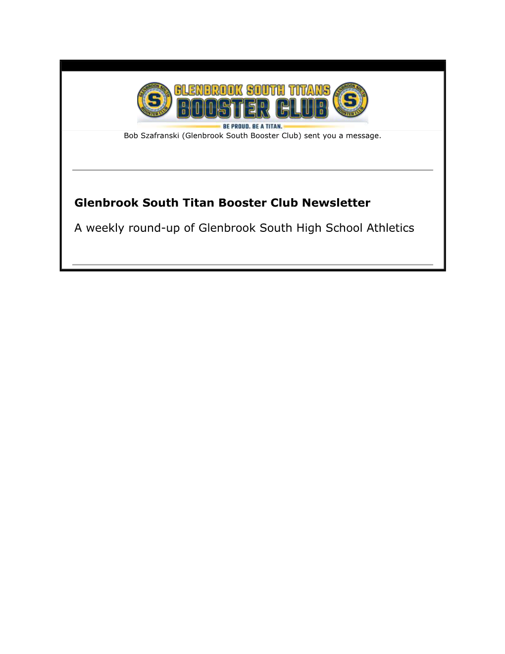 Glenbrook South Titan Booster Club Newsletter a Weekly Round-Up Of