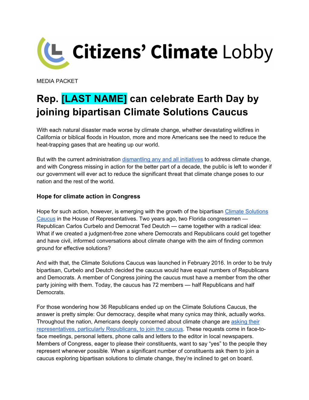 Can Celebrate Earth Day by Joining Bipartisan Climate Solutions Caucus