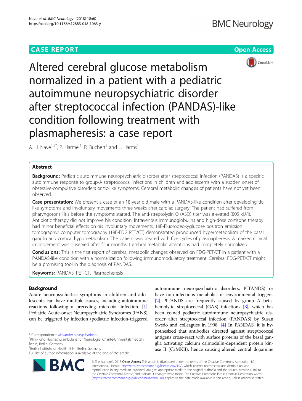 Altered Cerebral Glucose Metabolism Normalized in a Patient with a Pediatric Autoimmune Neuropsychiatric Disorder After Streptoc