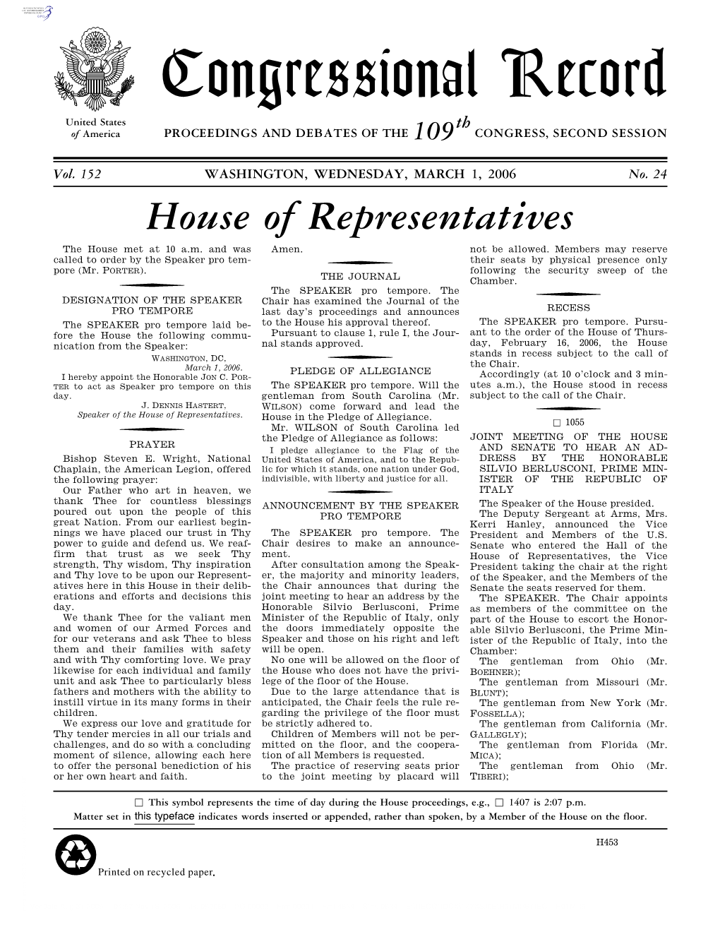 Congressional Record United States Th of America PROCEEDINGS and DEBATES of the 109 CONGRESS, SECOND SESSION