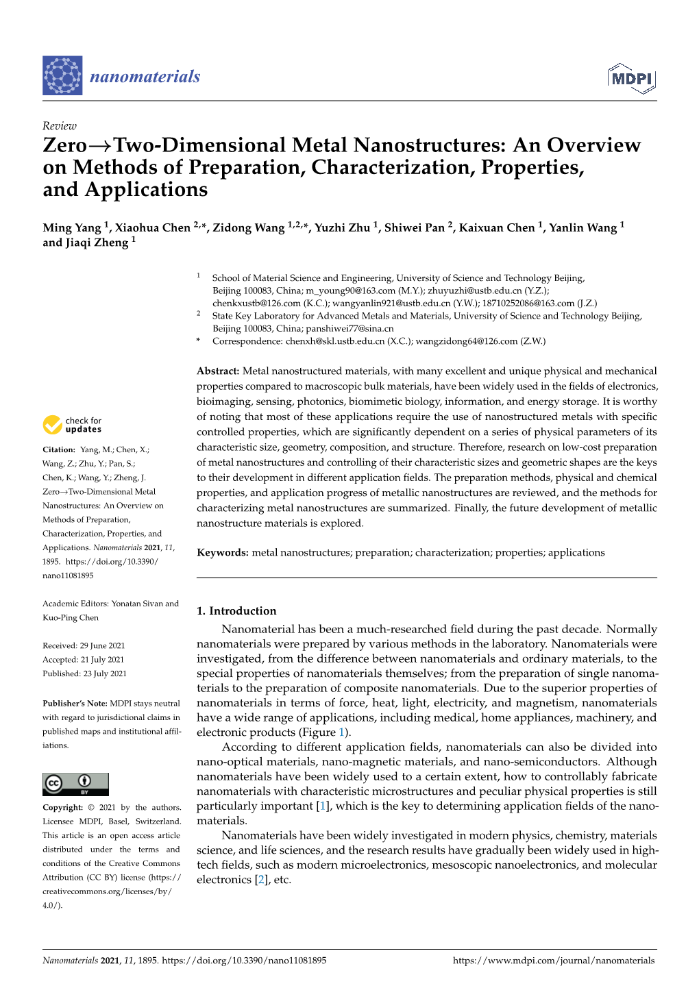 Zerotwo-Dimensional Metal Nanostructures