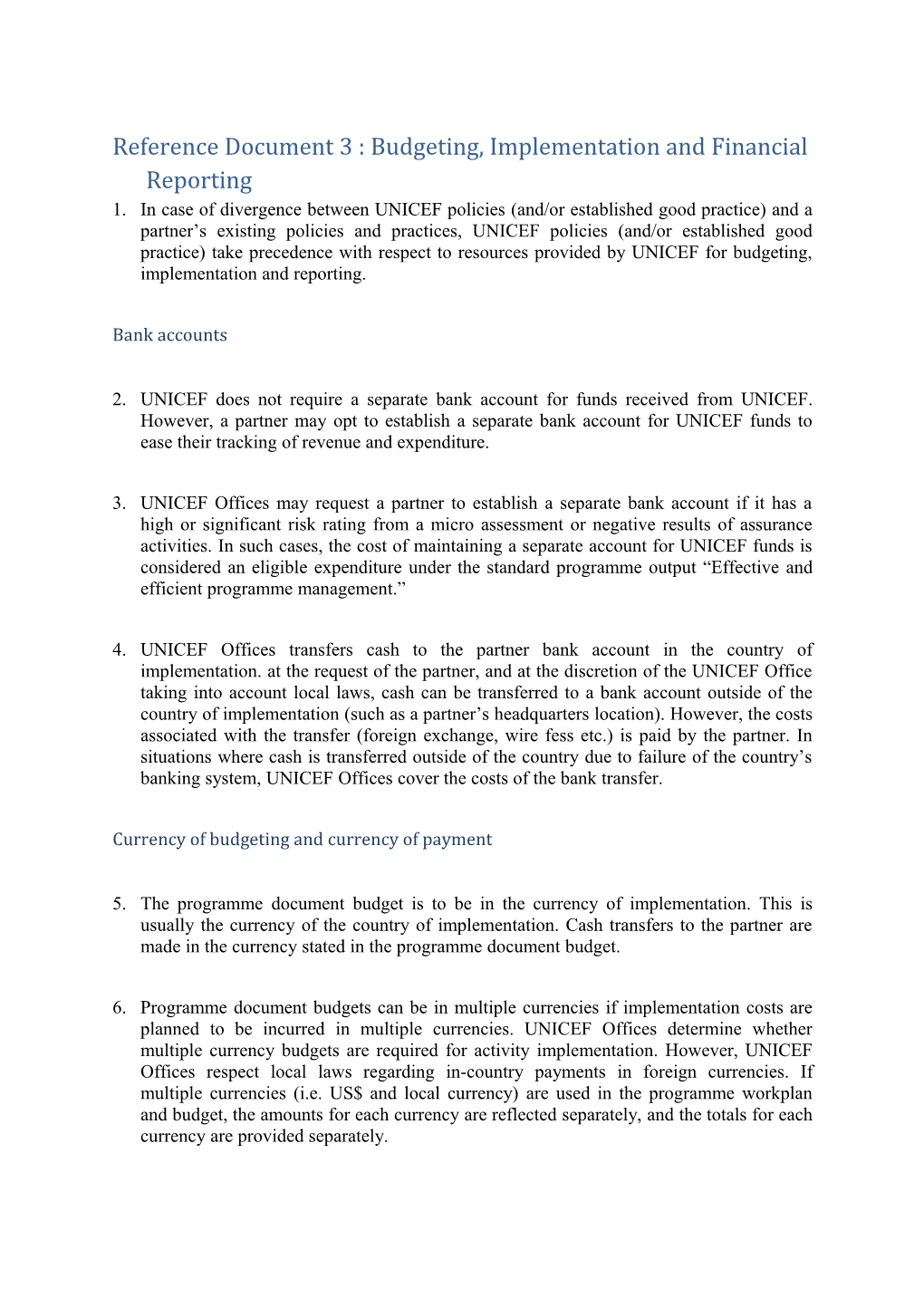 Reference Document 3 : Budgeting, Implementation and Financial Reporting