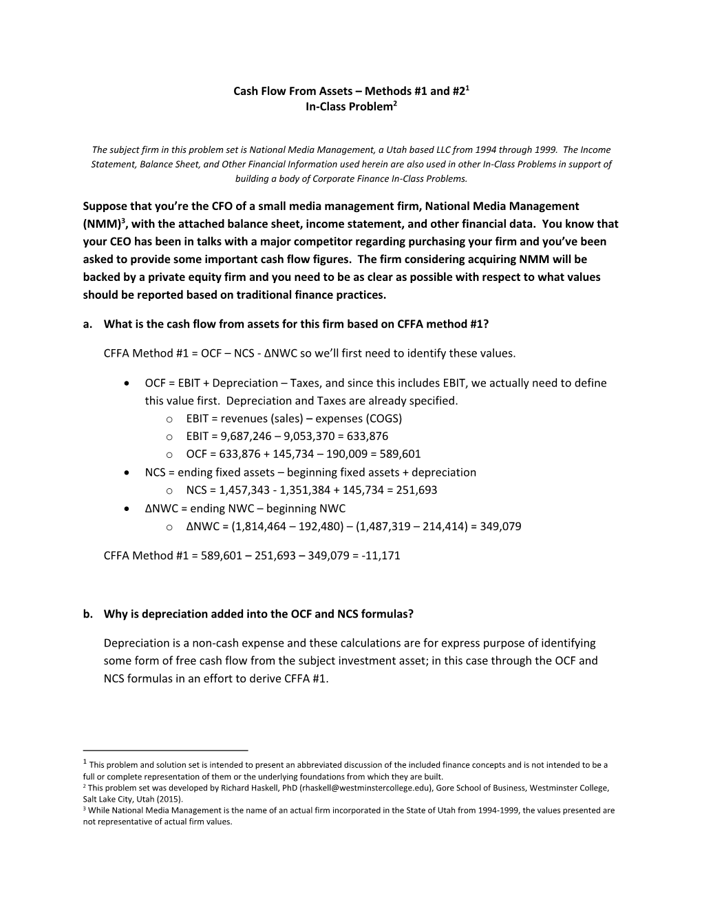 Cash Flow from Assets – Methods #1 and #21 In-Class Problem2