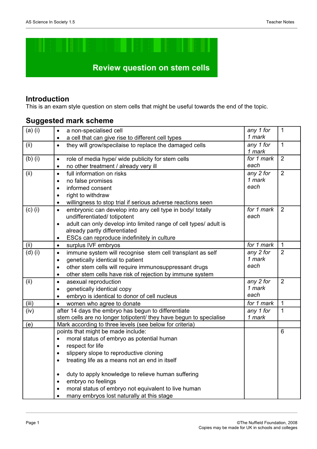 AS Science in Society 1.5 Teacher Notes