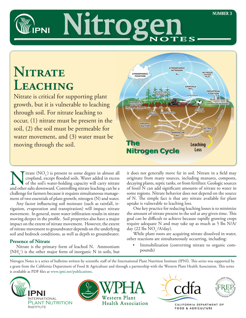 Nitrate Leaching Nitrate Is Critical for Supporting Plant Growth, but It Is Vulnerable to Leaching Through Soil