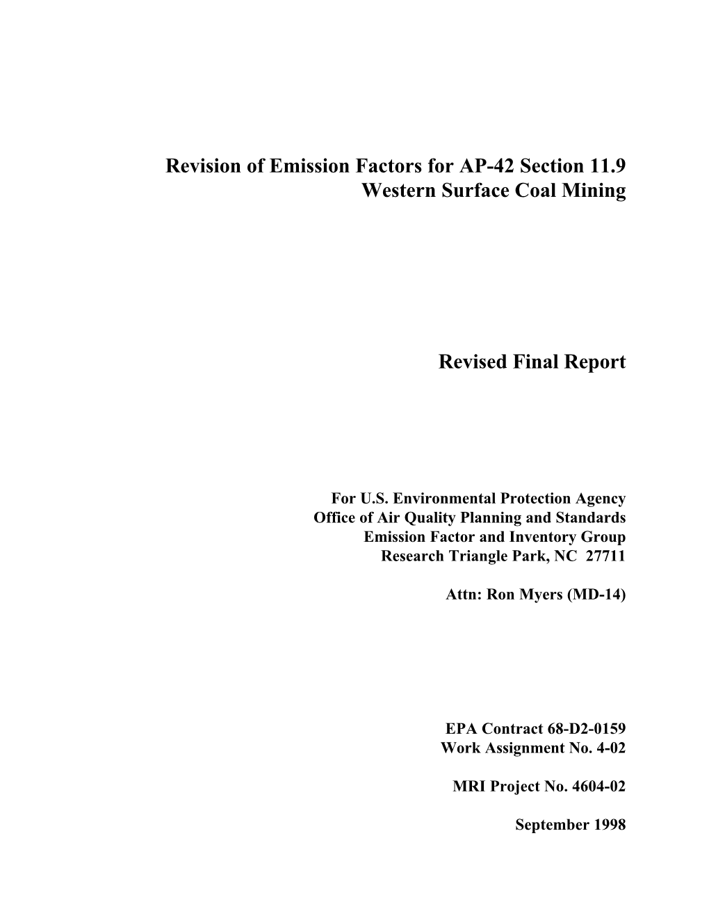 AP-42 11.9 Western Surface Coal Mining