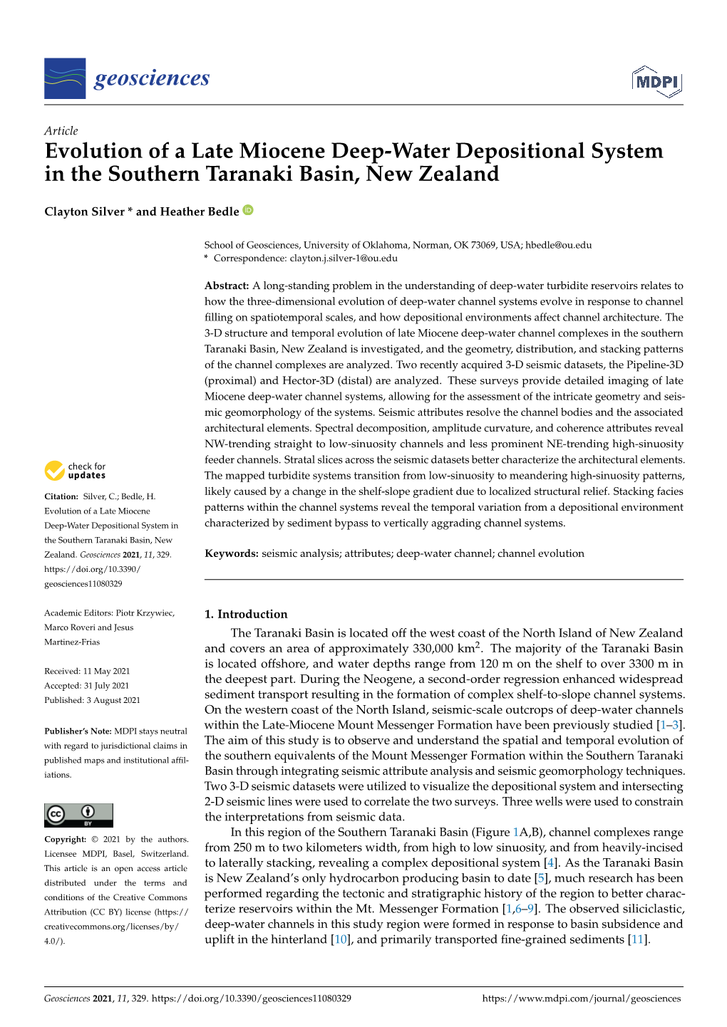 Evolution of a Late Miocene Deep-Water Depositional System in the Southern Taranaki Basin, New Zealand