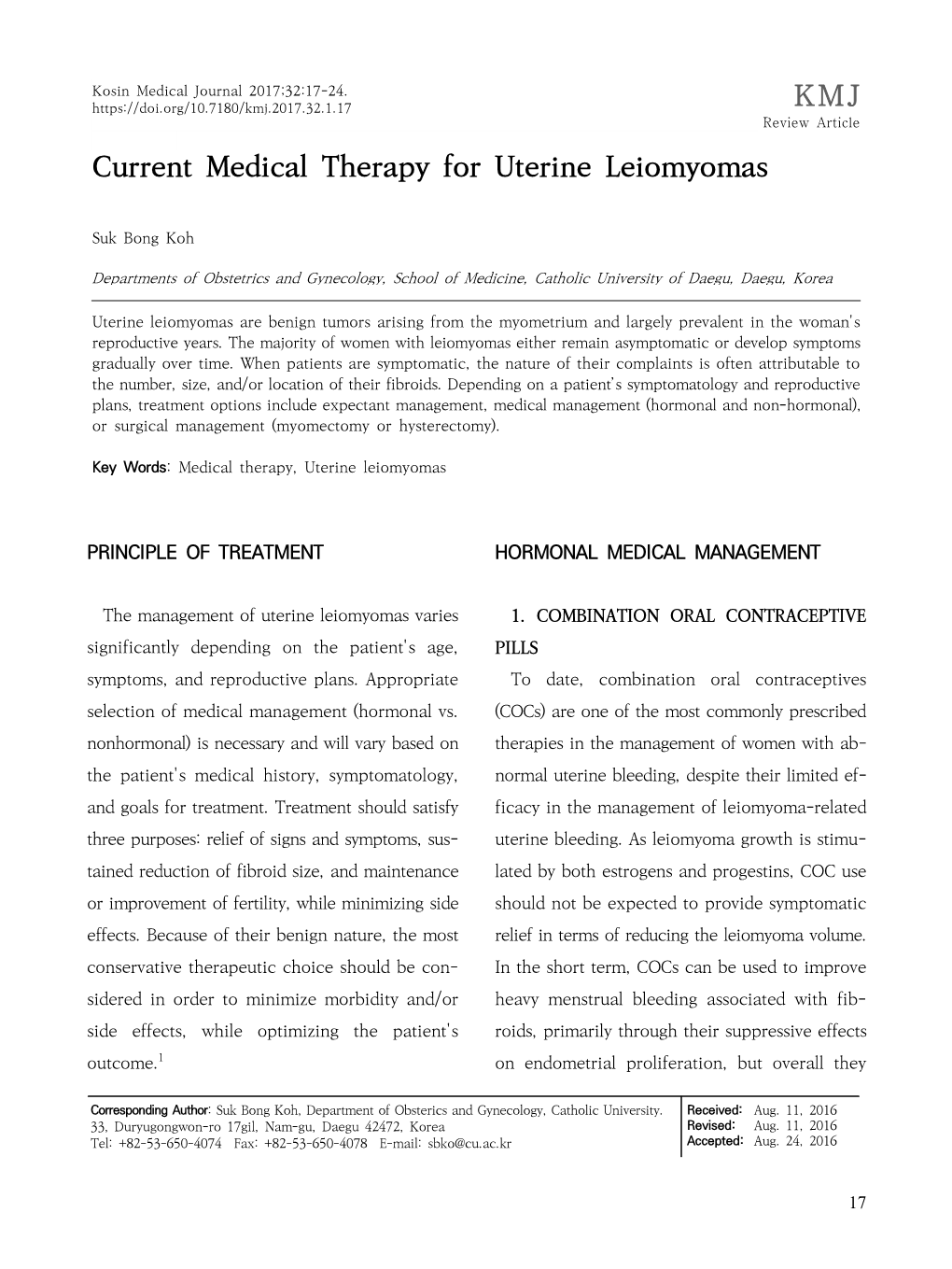 KMJ Current Medical Therapy for Uterine Leiomyomas