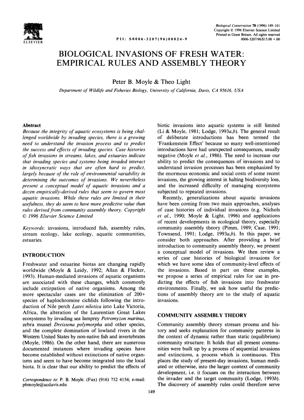 Biological Invasions of Fresh Water: Empirical Rules and Assembly Theory