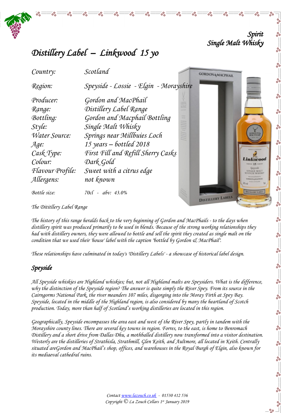 Distillery Label – Linkwood 15 Yo