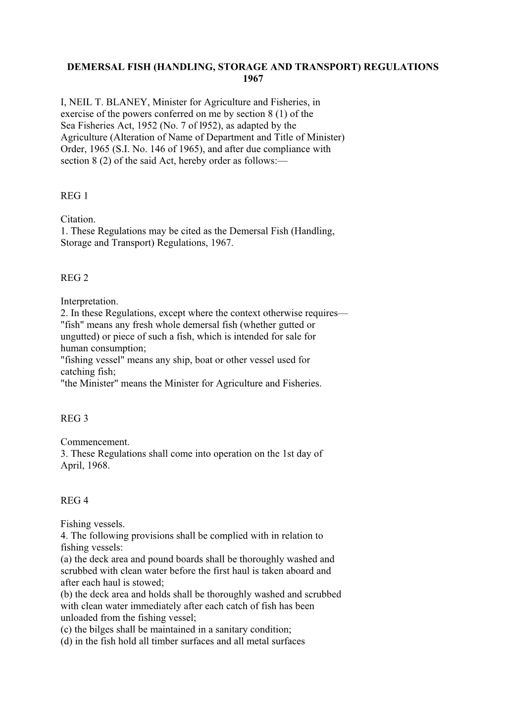 Demersal Fish (Handling, Storage and Transport) Regulations 1967