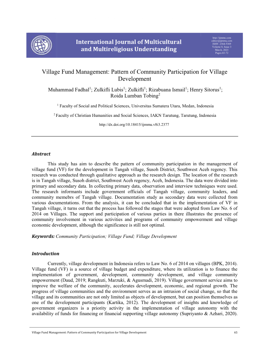 International Journal of Multicultural and Multireligious Understanding (IJMMU) Vol