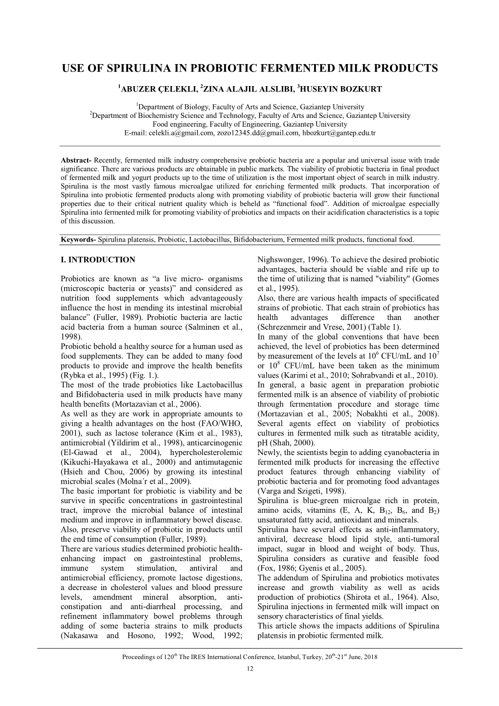 Use of Spirulina in Probiotic Fermented Milk Products