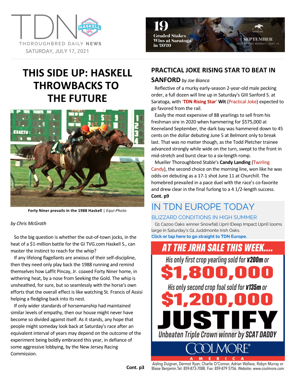 TDN AMERICA TODAY Snowfall Would Be Favourite for This Based Solely on Her HASKELL THROWBACKS to the FUTURE Emphatic Success in York=S G3 Musidora S
