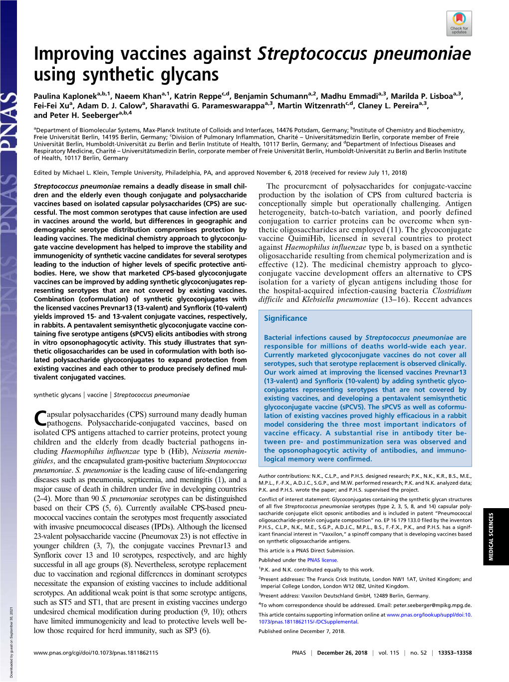 Improving Vaccines Against Streptococcus Pneumoniae Using Synthetic Glycans