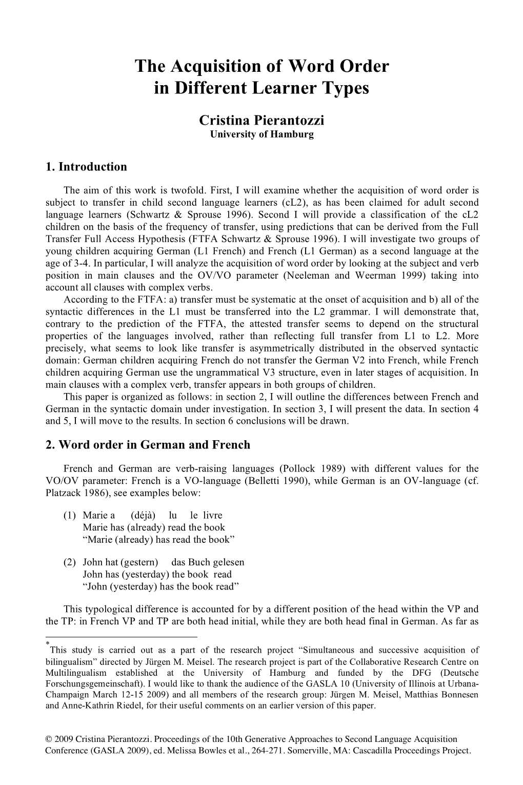 The Acquisition of Word Order in Different Learner Types