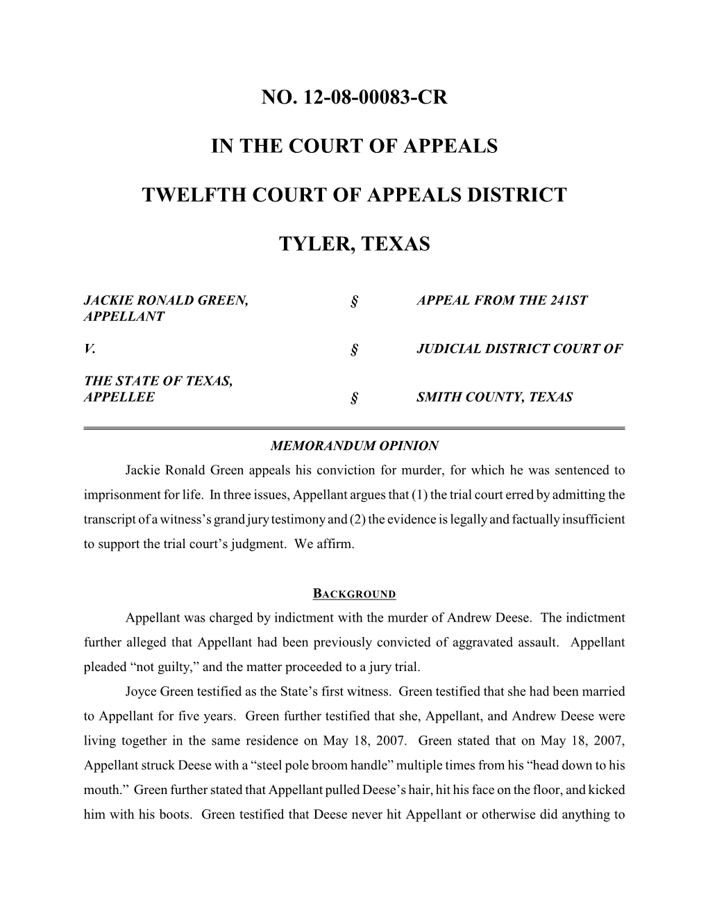 No. 12-08-00083-Cr in the Court of Appeals Twelfth Court