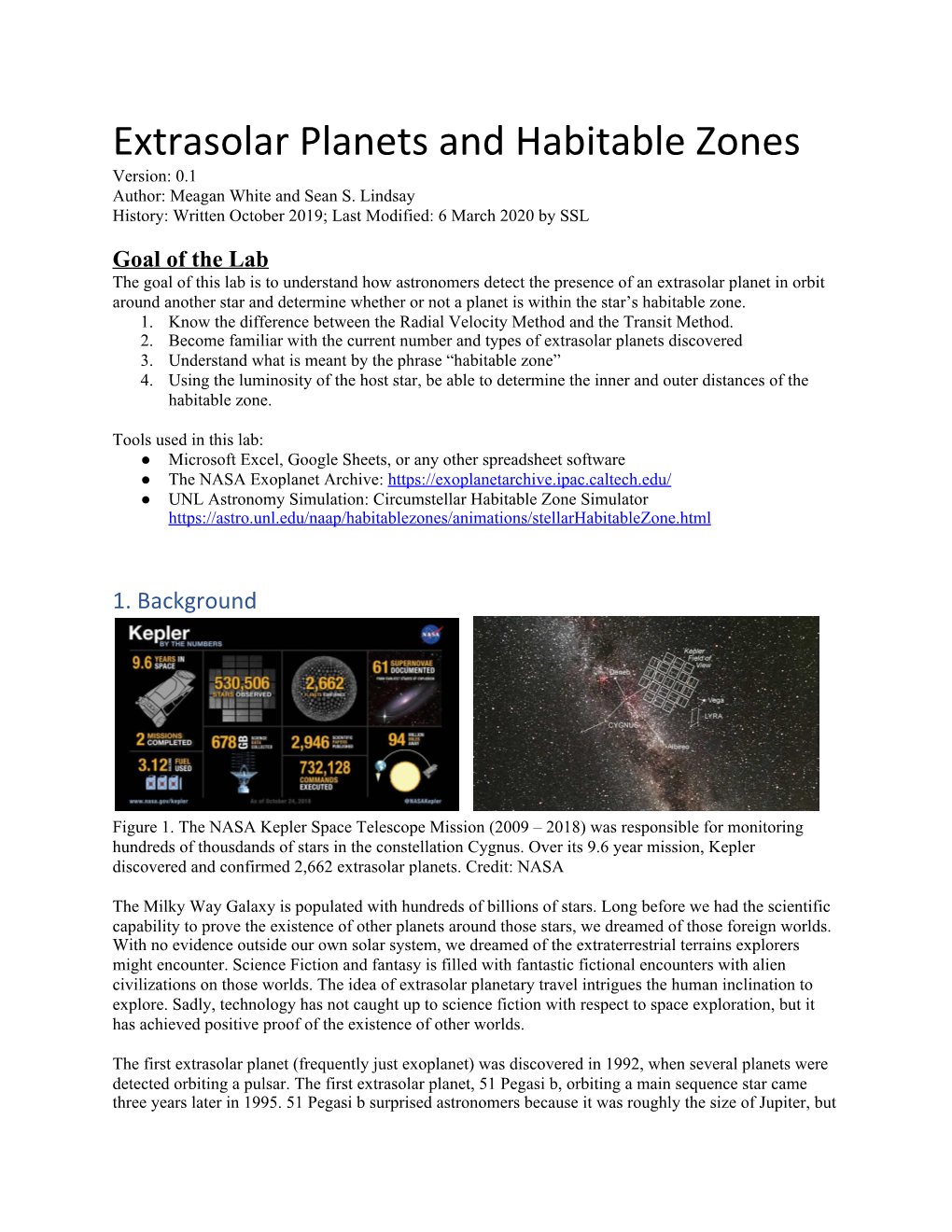 Extrasolar Planets and Habitable Zones Version: 0.1 Author: Meagan White and Sean S