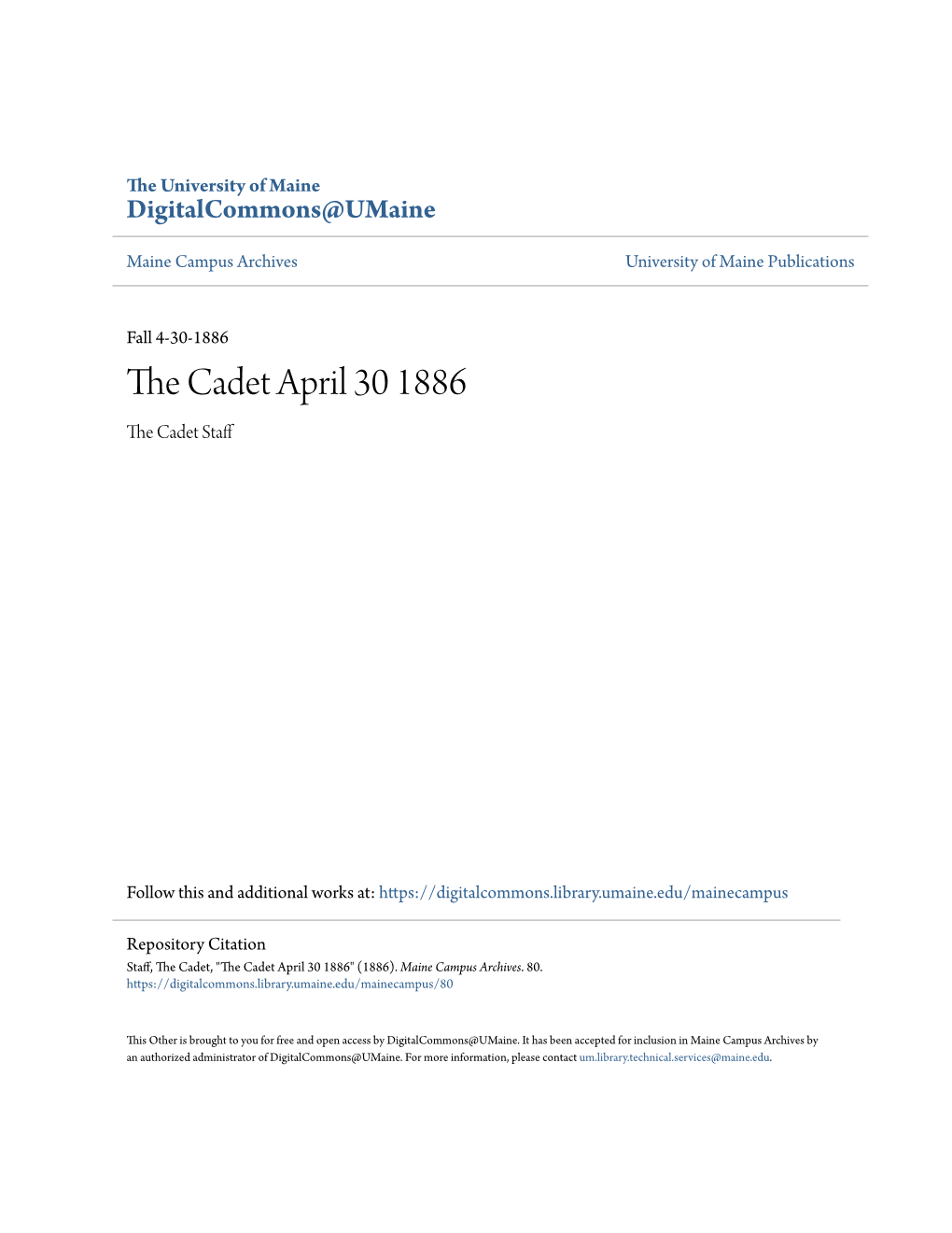 The Cadet April 30 1886