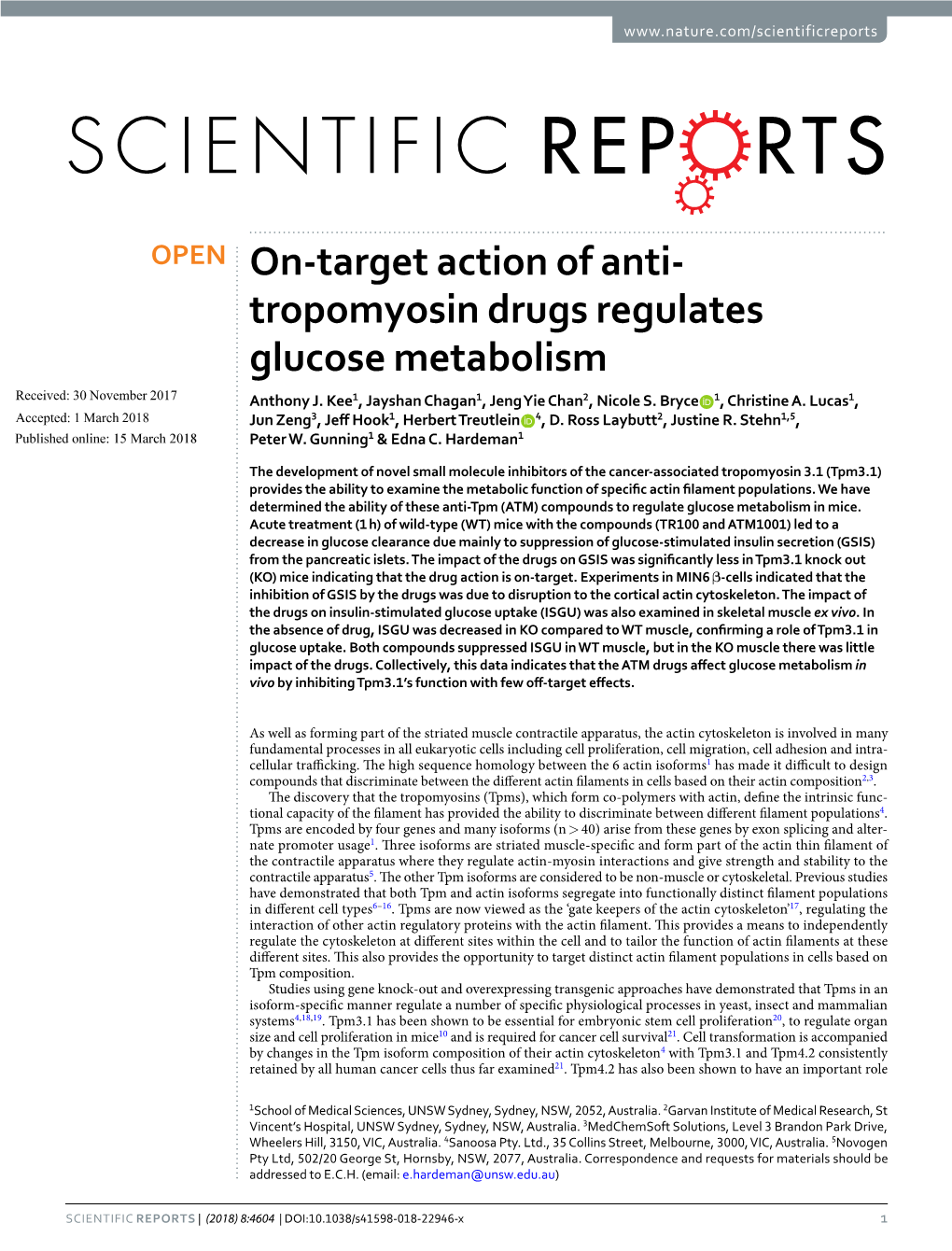 On-Target Action of Anti-Tropomyosin Drugs Regulates Glucose Metabolism