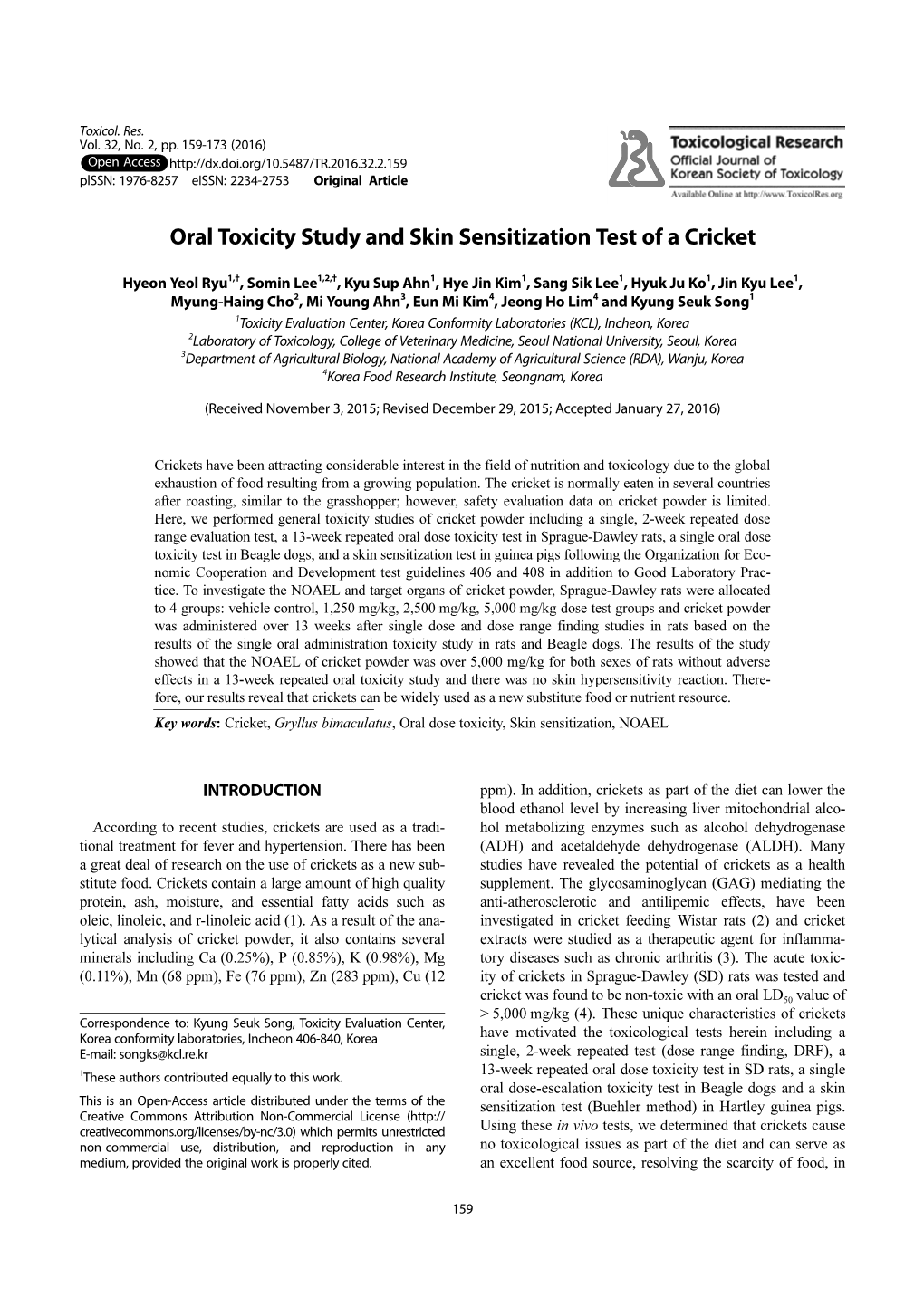 Oral Toxicity Study and Skin Sensitization Test of a Cricket