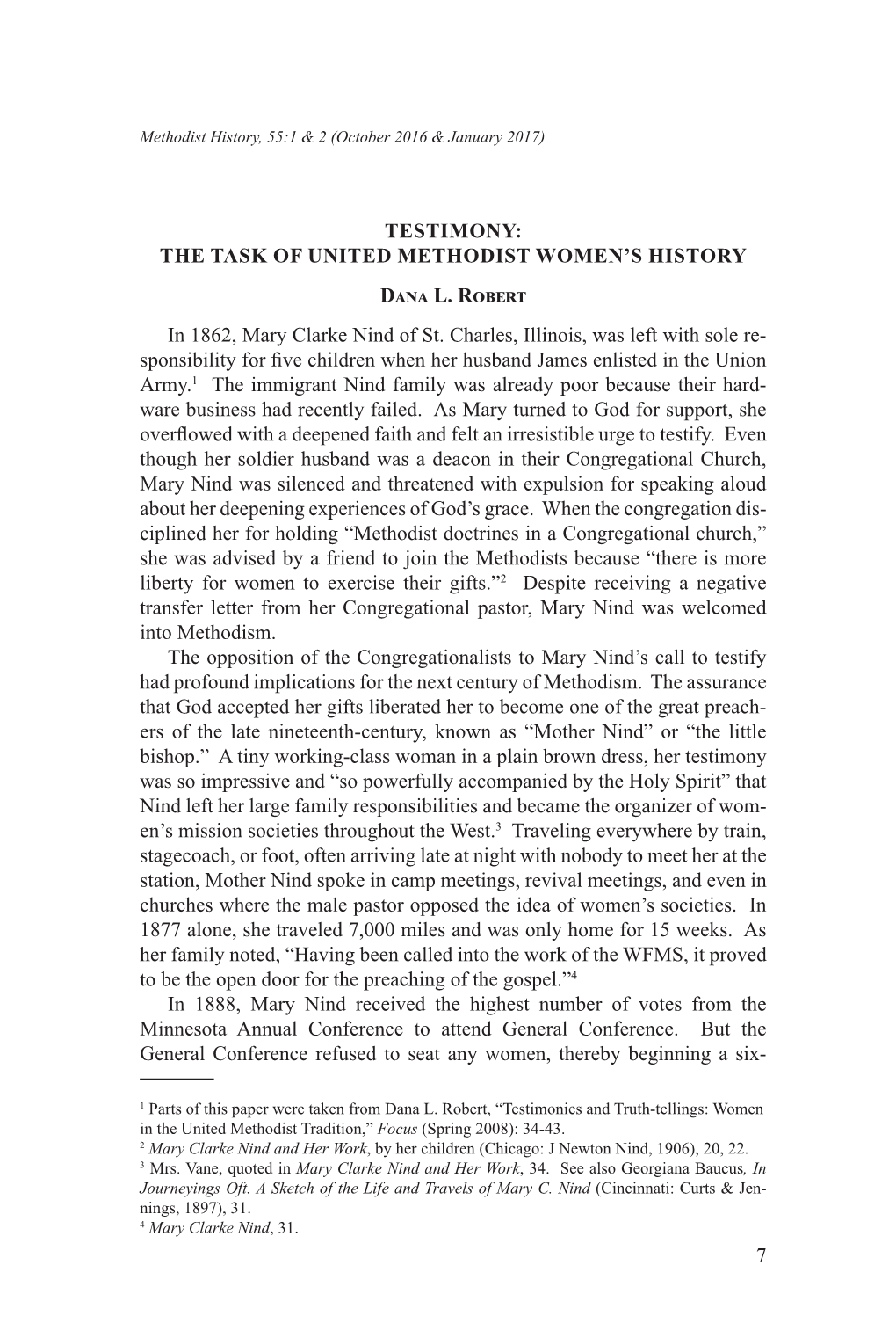 The Task of United Methodist Women's History Dana L. Robert