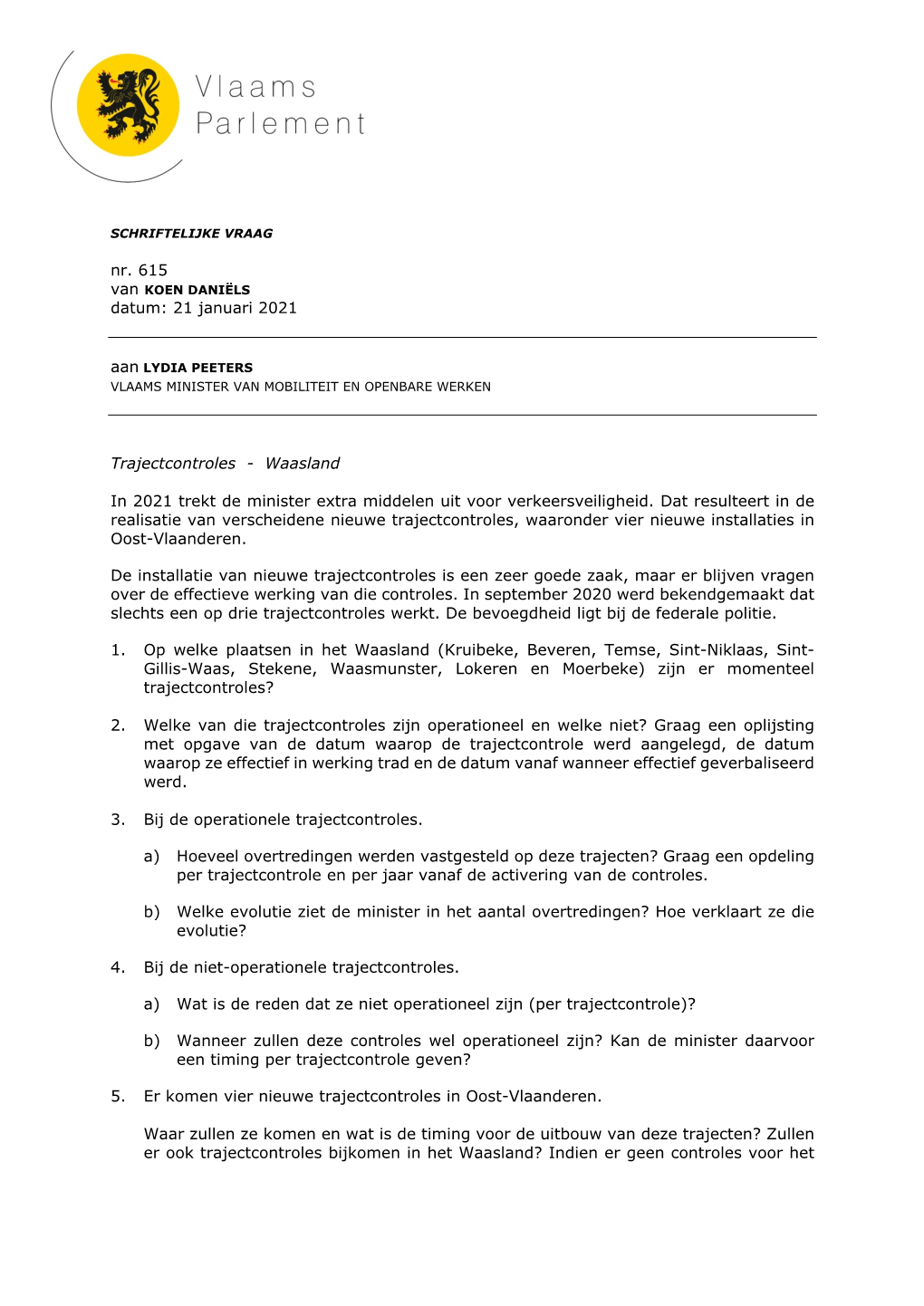 Nr. 615 Datum: 21 Januari 2021 Trajectcontroles