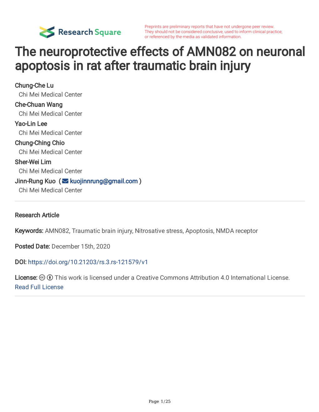 The Neuroprotective Effects of AMN082 on Neuronal Apoptosis in Rat After Traumatic Brain Injury