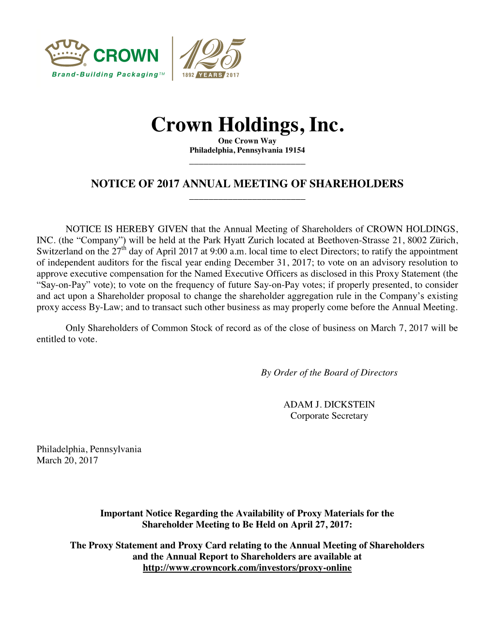 Crown Holdings, Inc