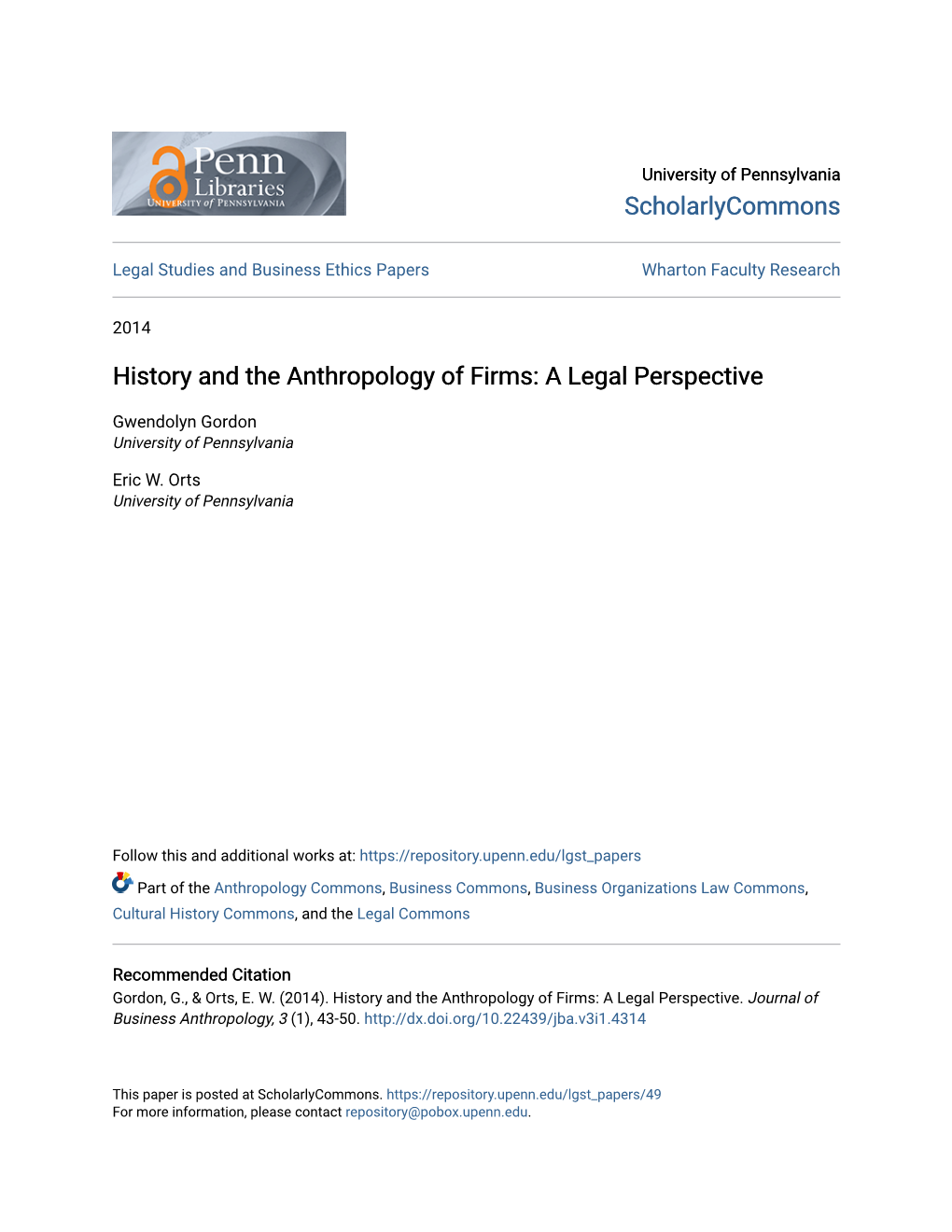 History and the Anthropology of Firms: a Legal Perspective