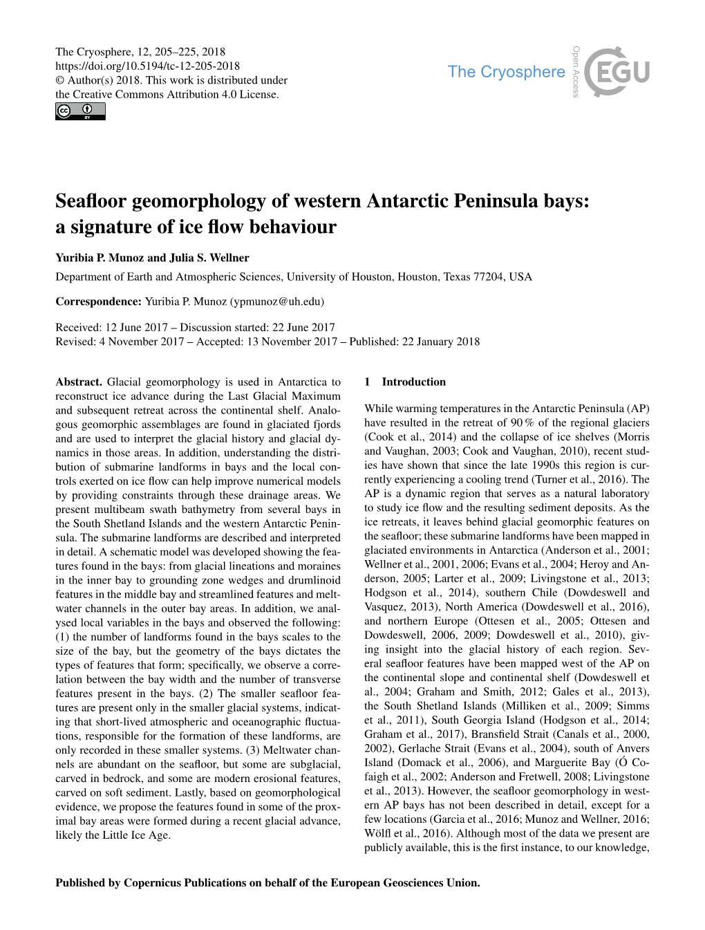 Seafloor Geomorphology of Western Antarctic Peninsula Bays