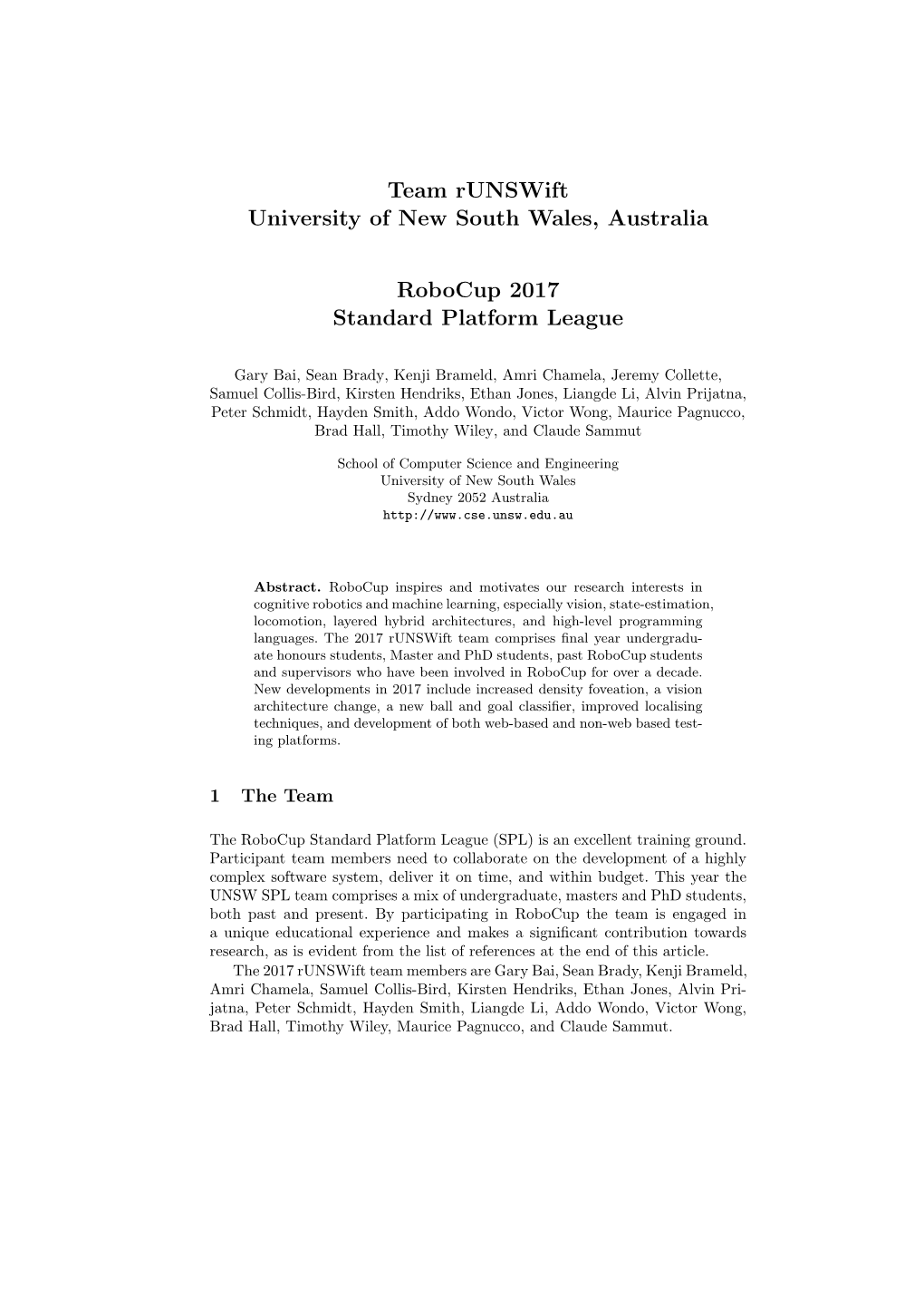 Team Runswift University of New South Wales, Australia