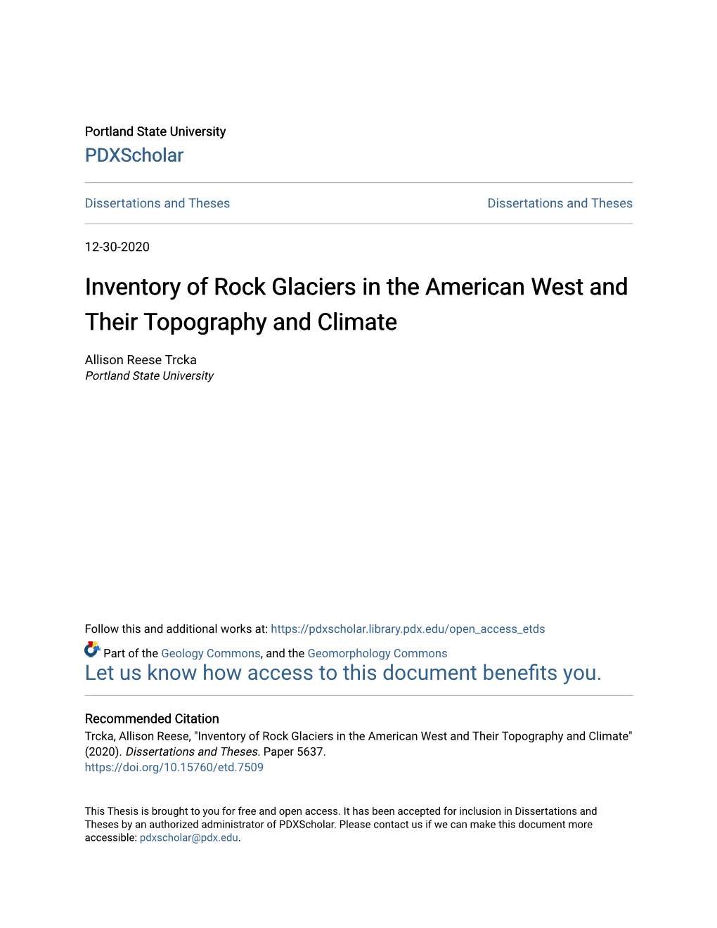 Inventory of Rock Glaciers in the American West and Their Topography and Climate