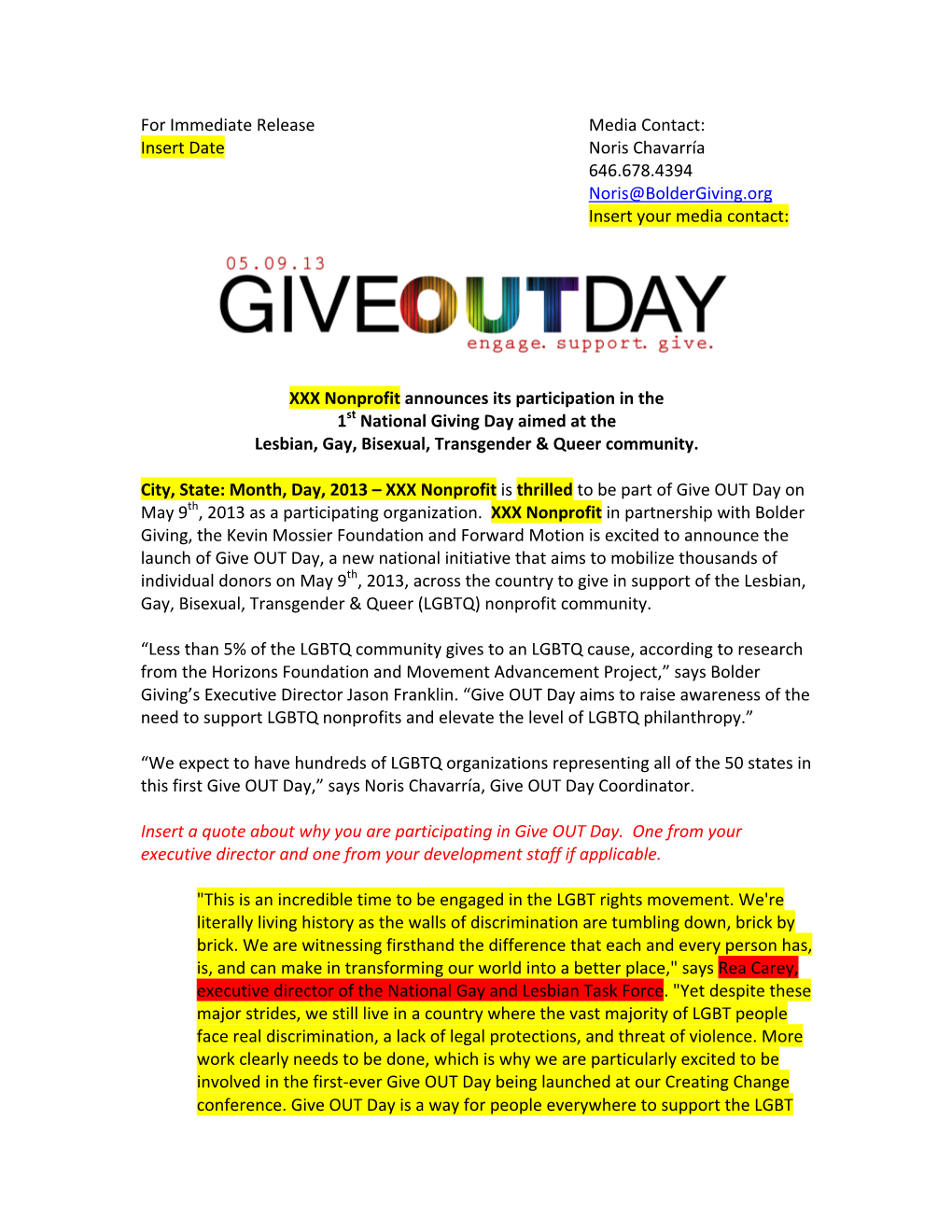 Give out Day Press Release Local Media