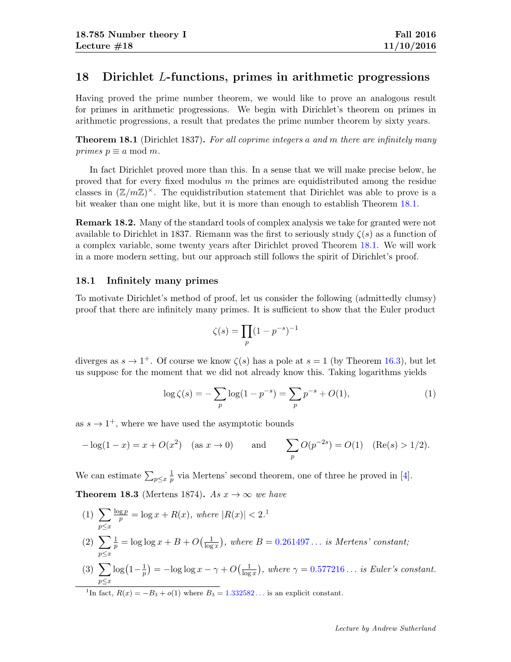 18 Dirichlet L-Functions, Primes in Arithmetic Progressions