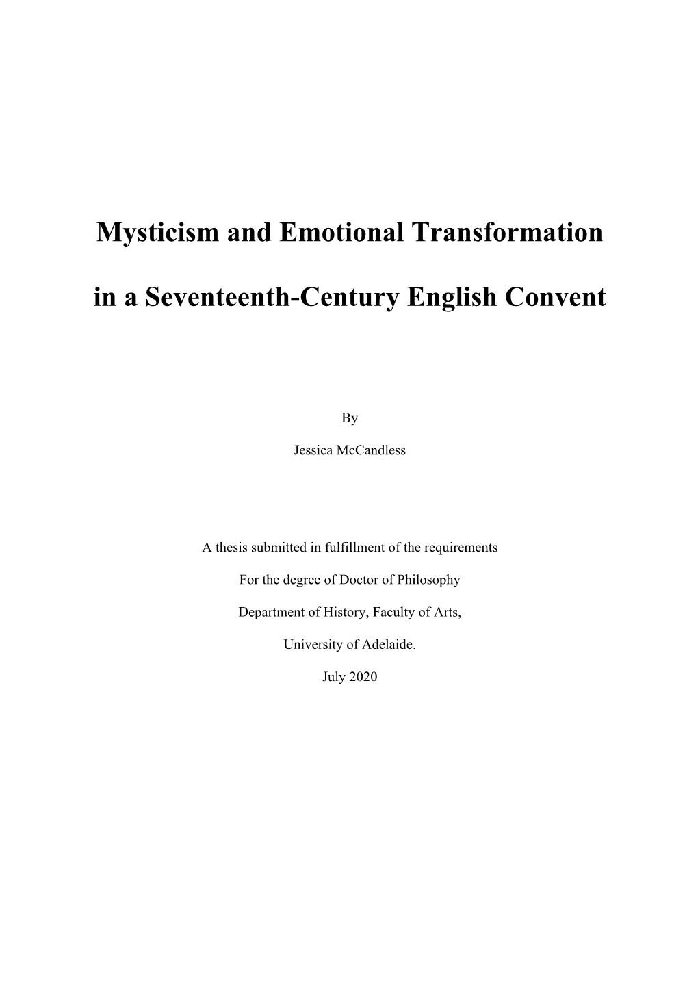 Mysticism and Emotional Transformation in a Seventeenth-Century English Convent