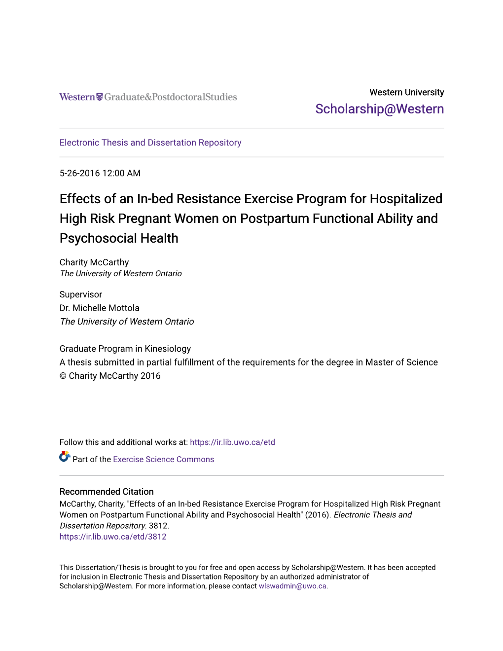 Effects of an In-Bed Resistance Exercise Program for Hospitalized High Risk Pregnant Women on Postpartum Functional Ability and Psychosocial Health