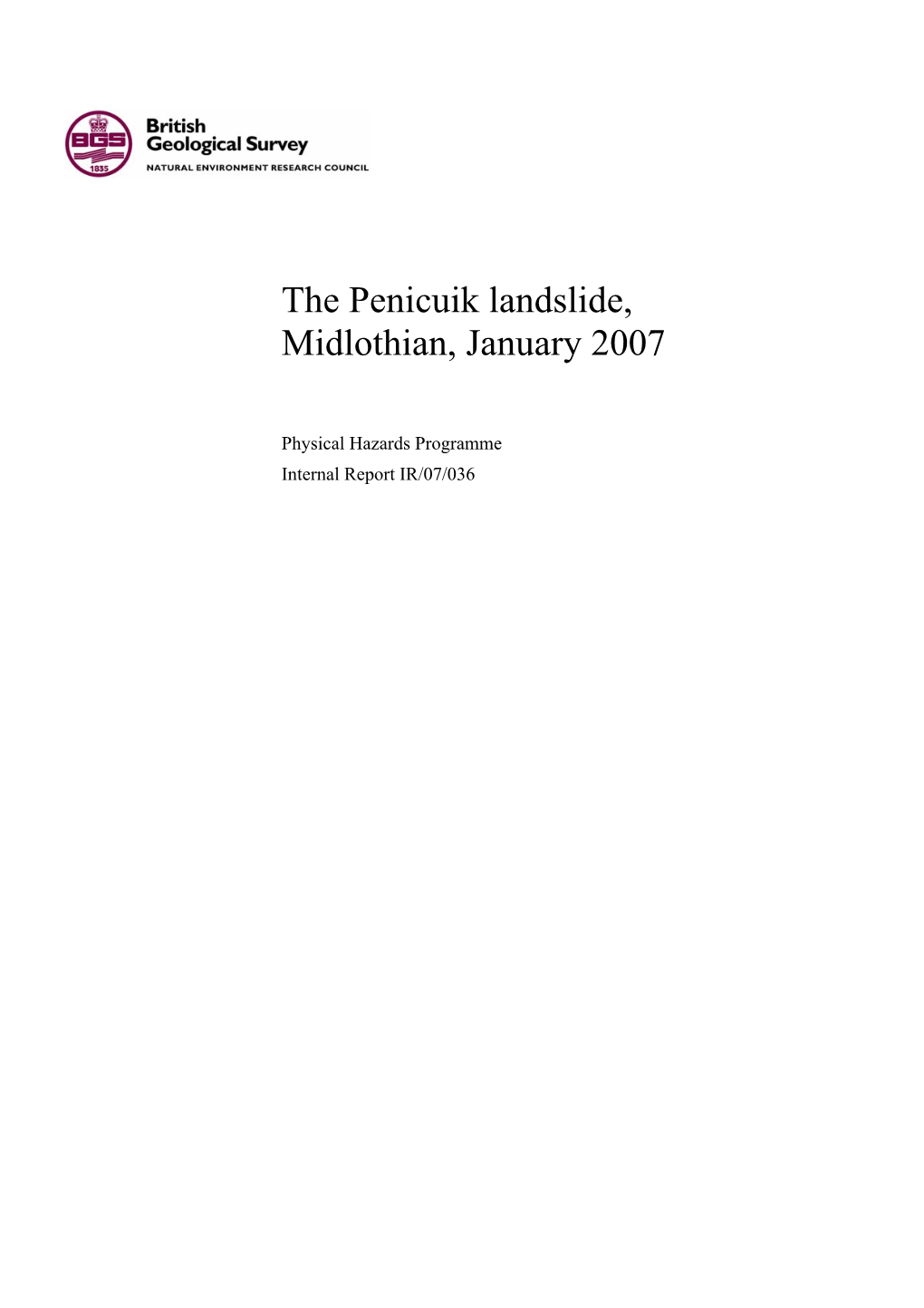 The Penicuik Landslide, Midlothian, January 2007