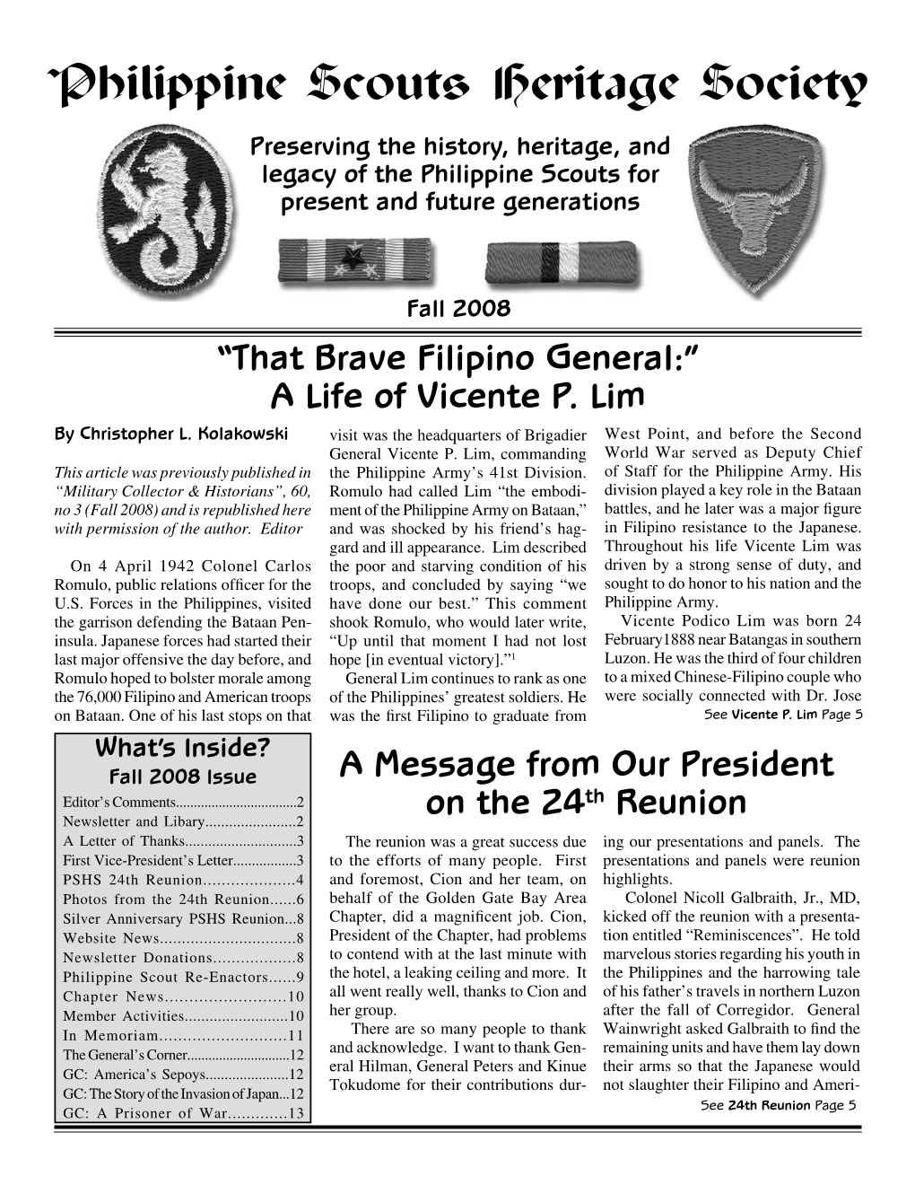 Fall 2008 “That Brave Filipino General:” a Life of Vicente P