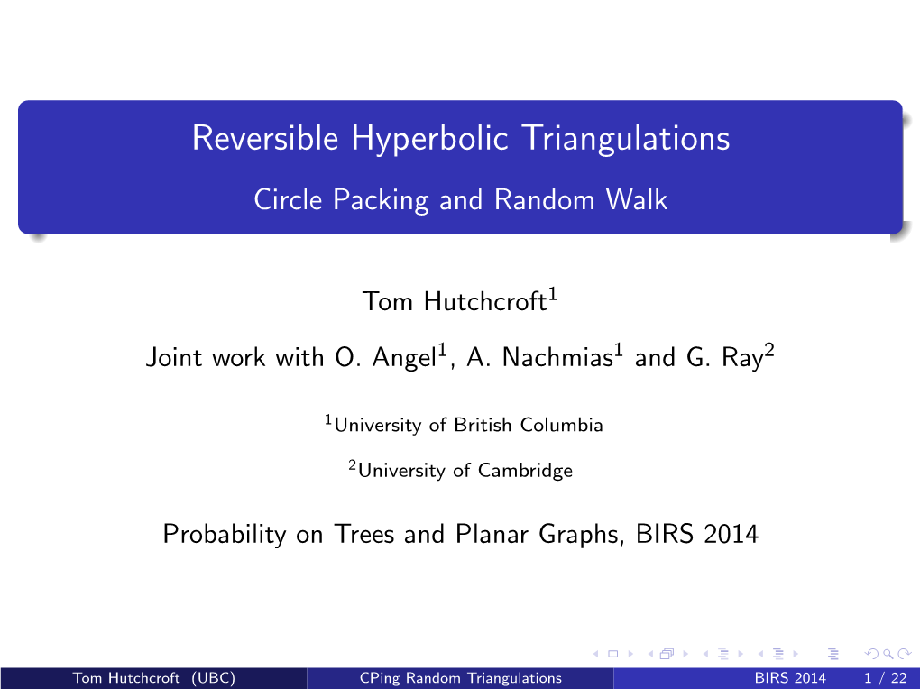 Reversible Hyperbolic Triangulations 2 Mm Circle Packing and Random