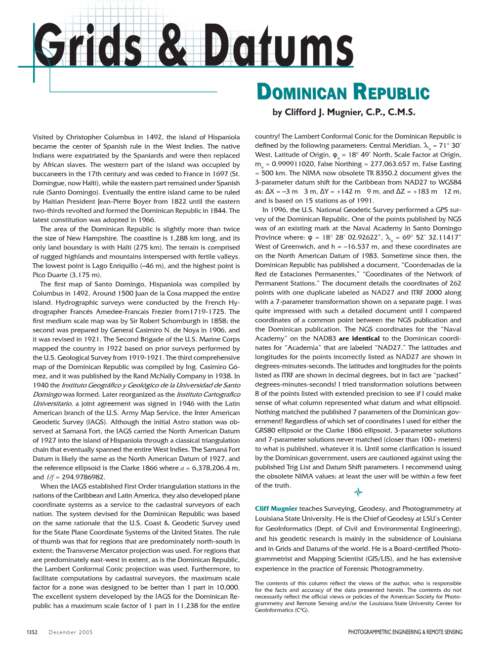 PE&RS Grids and Datums December 2005 Issue