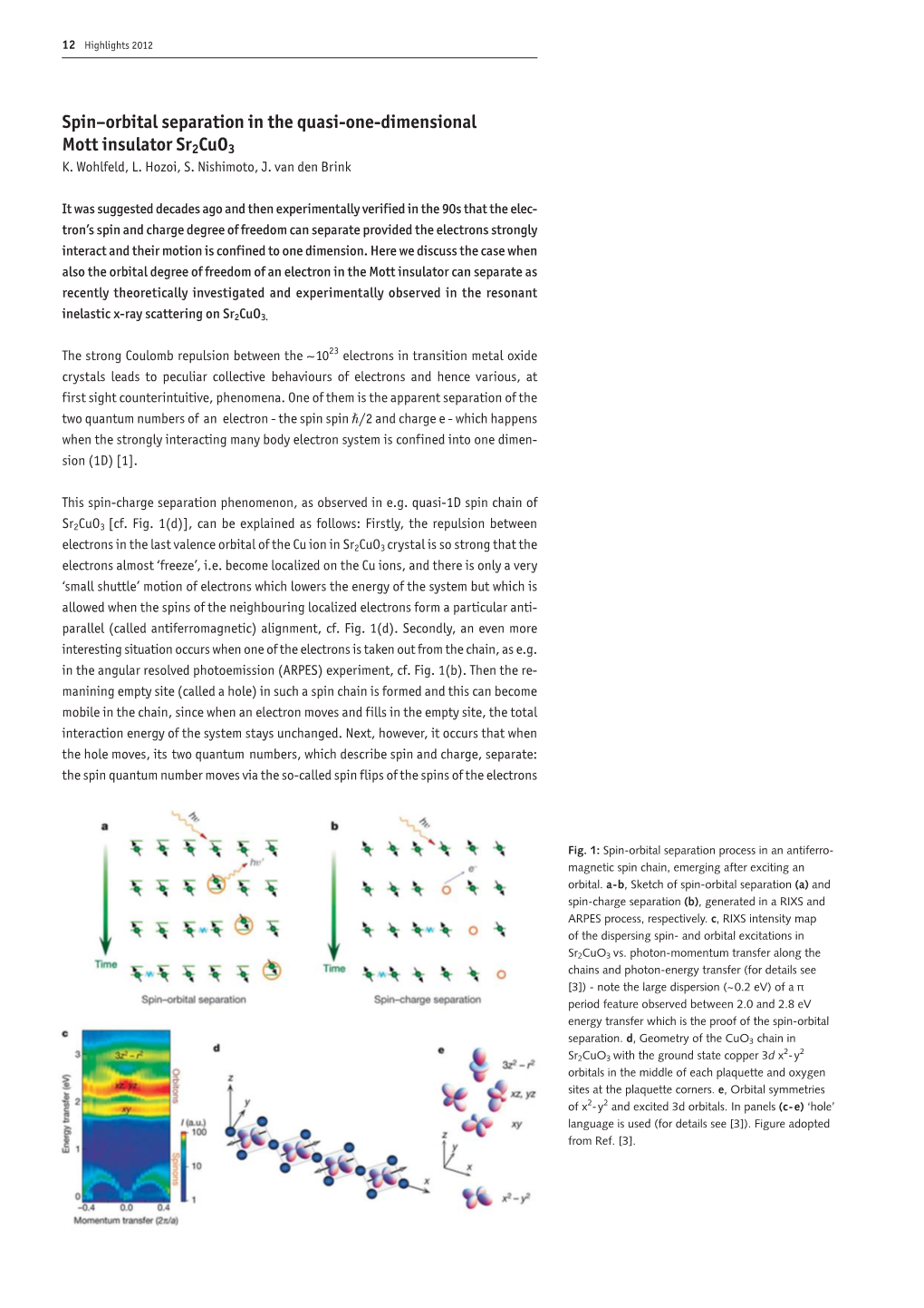 Spin–Orbital Separation in the Quasi-One-Dimensional Mott Insulator Sr2cuo3 K