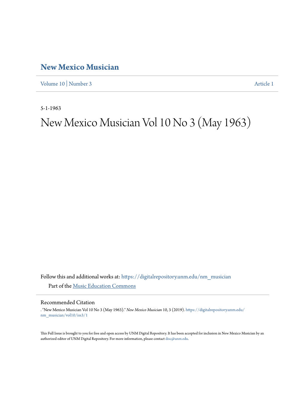 New Mexico Musician Vol 10 No 3 (May 1963)