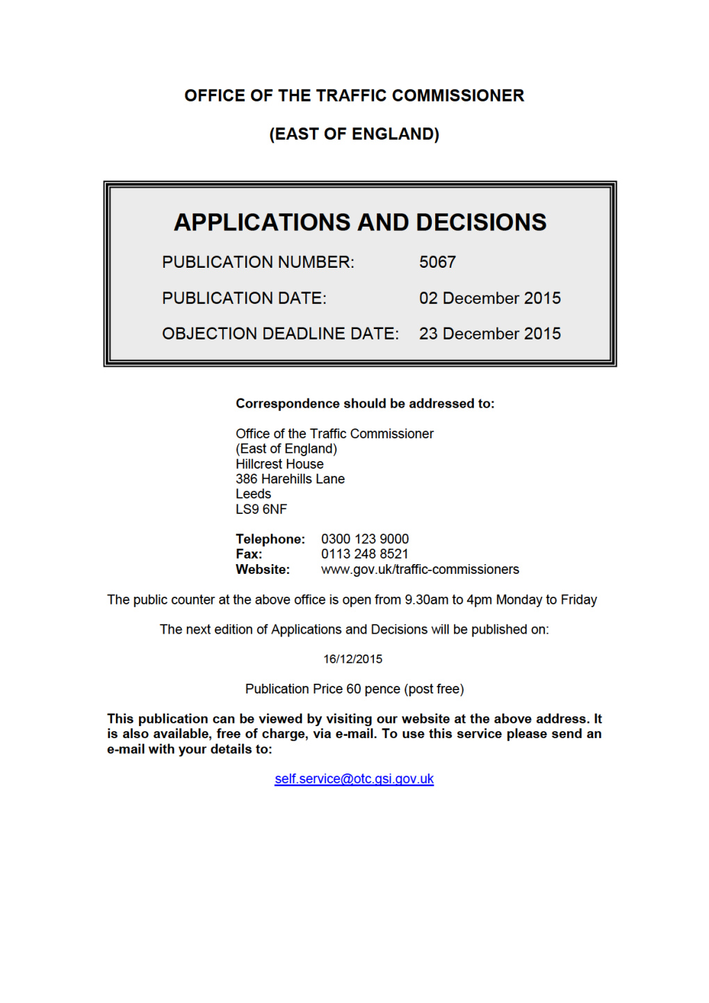 APPLICATIONS and DECISIONS 2 December 2015