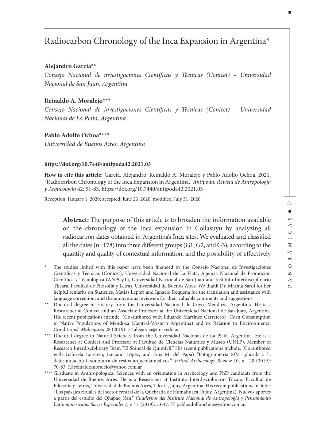 Radiocarbon Chronology of the Inca Expansion in Argentina *