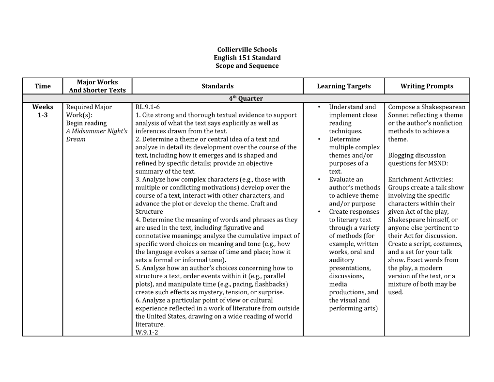 Collierville Schools English 151 Standard